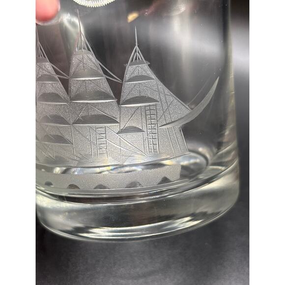 Toscany Glass Nautical Schooner Clipper Ship Etched Old Fashioned Glass Barware - Picture 6 of 7